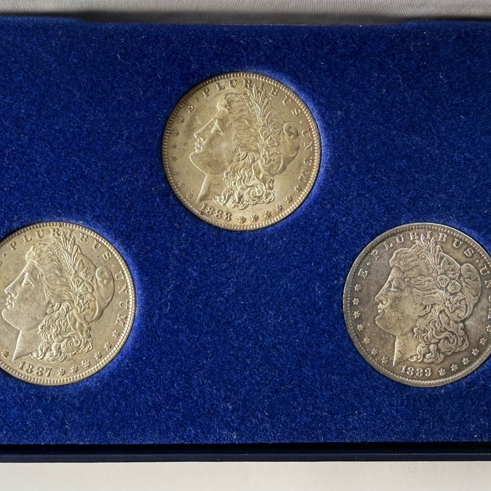 Morgan Silver Dollar Set (1887–1888-1889) 3 Coins w/ Original Case